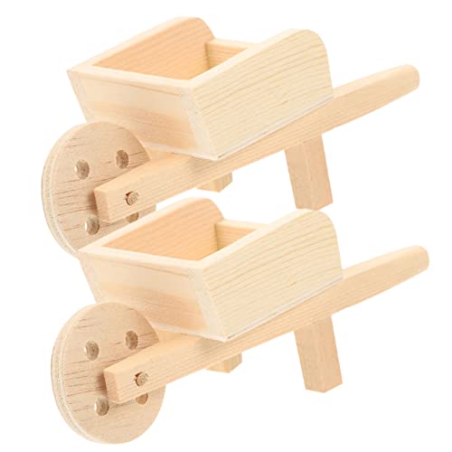 ERINGOGO 2 STK Mini-Kinderwagen Minikarren-Modelle Miniatur-Schubkarren aus Holz Spielzeug Puppenhaus aus Holz Mini-Schubkarren aus Holz Modelle von Puppenhauskarren hölzern Anhänger von ERINGOGO