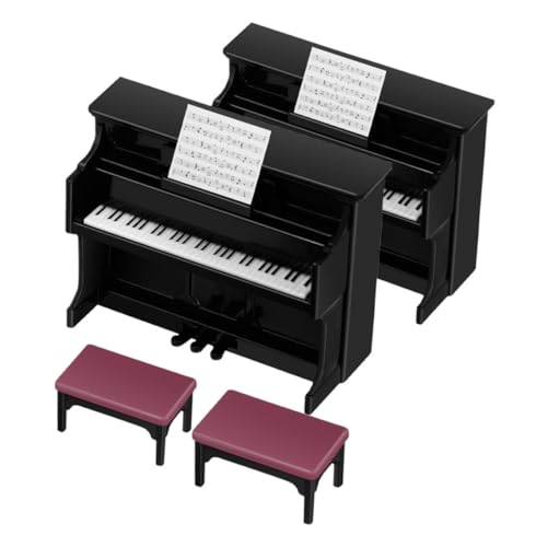 ERINGOGO 2 Sätze Kinderspielzeug Puppenhaus-Piano-Modell Winziges Klavier Miniaturklavier Mit Stuhl Miniatur-simulationsklavier Puppenhausflügel Miniaturhocker Mini-Klavier Black Plastik von ERINGOGO