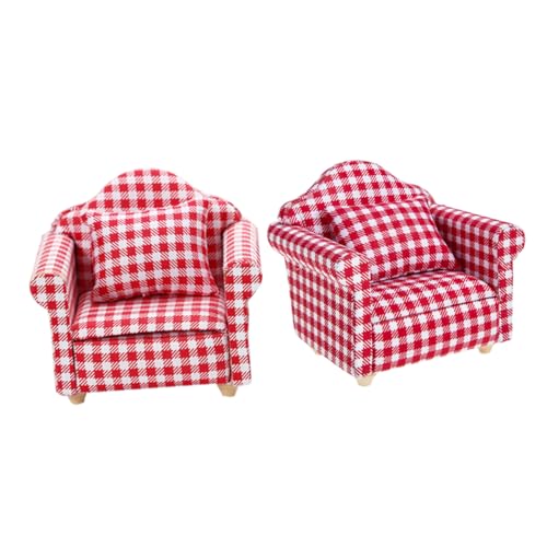 ERINGOGO 2 Sätze Mini-Sofa Miniatur Möbel Puppe Mini-einzelsofa Mini-holzsessel Mini-holzcouch Minisofa Stoff Rot von ERINGOGO