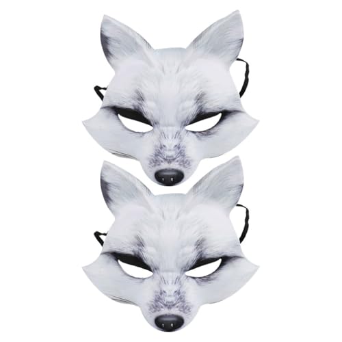 ERINGOGO 2 Stück Halloween-Fuchs-Maske Realistisch Bedruckte Tierkostüm-Maske Therian-Maske Eva-Fuchs-Maske Therian-Masken Tier-Halbgesichtsmasken Weiß von ERINGOGO