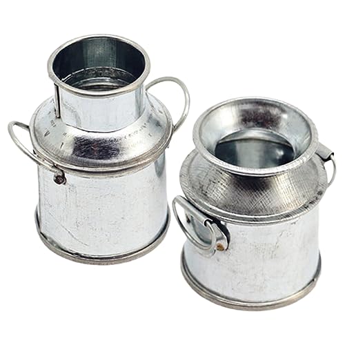 ERINGOGO 2 Stücke Mini-Blumenkübel bastelset basteln für metallfass Mini Milchkannen Mini-Vers-Essen Kaffeesirup Hafer puppenhaus Miniaturmodell Miniaturfiguren Eisen Silver von ERINGOGO