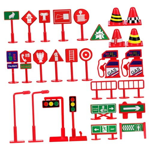 ERINGOGO 28 STK. Verkehrszeichen Baggerspielzeug Stoppschild Für Mini-bauauto- Straße -autobahnschilder Ampelaufkleber Miniatur Anhaltspunkt Würfel PVC von ERINGOGO