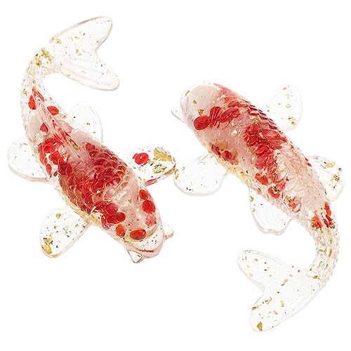 ERINGOGO 2st Kristall-koi-Fisch-Ornamente Fischglasdekorationen Wassertier-Ornament Tischfischstatue Kleine Fischfigur Aquarium Tierverzierung Japanisches Dekor Miniatur Tank Rot Harz-leim von ERINGOGO