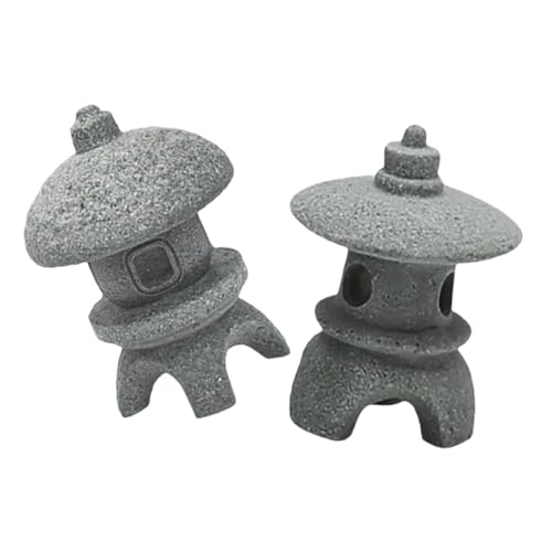 ERINGOGO 2st Turmverzierungen Japanische Steinlaternen Winzige Japanische Sandsteinlaterne Mini-pavillonstatuen Winzige Asiatische Pagodenlaterne Aus Sandstein Dark Grey Blausteinpulver von ERINGOGO