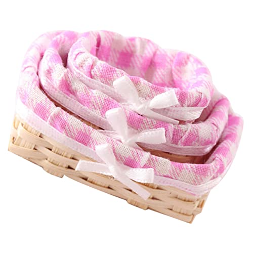 ERINGOGO 3 Stücke Miniatur geflochtene Körbe kühlkorb einkaufskorb Storage Baskets Miniaturkorb Space Saver spielzeugkorb dekorativer Korb aus Bambus Mini-Korbdekoration Stoff Rosa von ERINGOGO