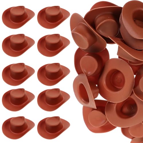 ERINGOGO 30 Stück Mini-Cowboyhut bastelset bastelsets für gieskanne kinderspielzeug tortendeko Einschulung Miniaturhut Puppenhauslieferungen Plastik Brown von ERINGOGO