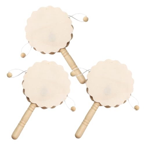 ERINGOGO 3St Handgefertigtes Kinderspielzeug DIY bemalte Rasseltrommel DIY liefert DIY-Spielzeug Handgemachte Spielzeuge Unbemaltes DIY-Holzinstrument Rasseltrommel aus Holz Ahorn Beige von ERINGOGO