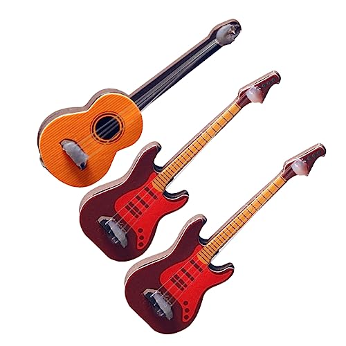 ERINGOGO 3St Klassische Gitarre Puppenmöbel Bausatz Miniatur Gitarre kleine Gitarre für Wohnkultur für kinderspielzeug Kunstverzierung Bürodekoration hölzern Yellow von ERINGOGO