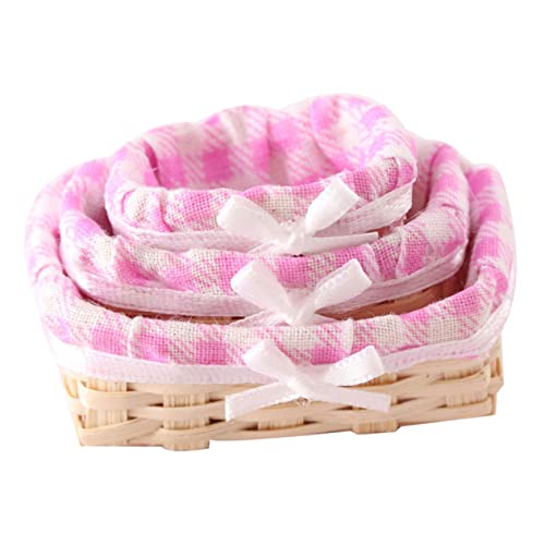 ERINGOGO 3St Miniatur geflochtene Körbe Mini-Aufbewahrungskorb Mini-Zubehör Obstkörbe für Minipuppen kühlkorb einkaufskorb Storage Baskets Kleiner Korb Mini-Korb-Modell Stoff Rosa von ERINGOGO