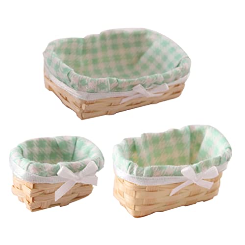 ERINGOGO 3St Miniatur geflochtene Körbe Mini-Küchenspielset Miniaturen zum Basteln Korbmöbel kühlkorb einkaufskorb Storage Baskets Spielzeug-Picknickkorb Mini-Picknickkorb Bambus Green von ERINGOGO