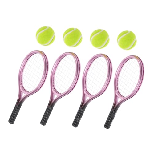 ERINGOGO 4 Sets Mini-tennisschläger Und Ball-Set, Puppenhaus-sportausrüstung, Vorgeben, Tennisschläger Und Ball, Miniatur-zubehör, Bastelbedarf von ERINGOGO