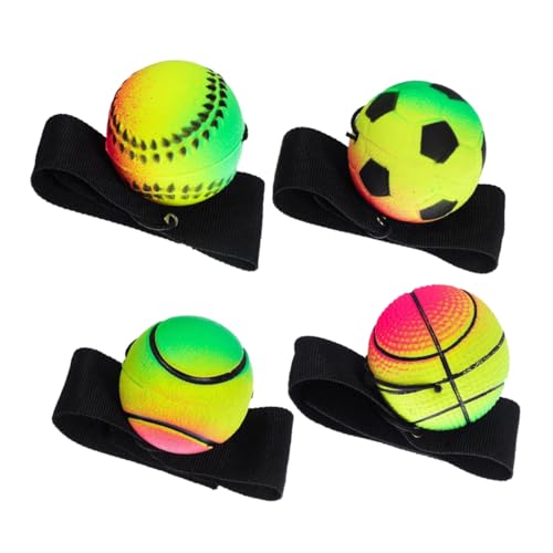 ERINGOGO 4 Stück Hüpfender Ball Sportrückkehrball Handwurfspielzeug Handgelenkrücklaufballmasse Sport Handgelenk Bälle Handgelenkrückholball Für Kinder Handgelenk-Ball-Armband Gummi von ERINGOGO