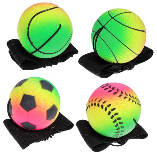 ERINGOGO 4 Stück Hüpfender Ball Stielspielzeug Bounce-Ball Für Das Handgelenk Elastischer Ball Armbandbälle Bälle Für Rückprallball Baseball-Return-ballsport-Handgelenk Gummi von ERINGOGO