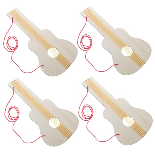 ERINGOGO 4 Stück Kinderukulele Für Jungen Tragbare Gitarre Gitarre Bastelbedarf Gitarre Innovatives Mini-Gitarre Handgefertigte Akustikgitarre Gitarrenfarbe Hölzern Beige von ERINGOGO