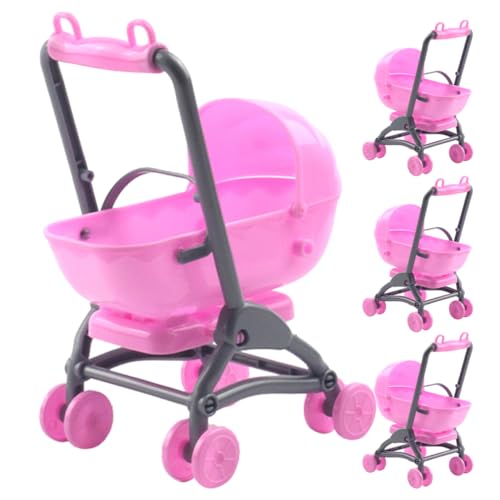 ERINGOGO 4 Stück Kinderwagen Spielzeug puppenwagen Spielzeug Kinderwagen zubehör Spielzeug Kinderwagen Mini-Puppenwagen Puppenkinderwagen Puppenwagen aus Kunststoff Plastik Rosa von ERINGOGO