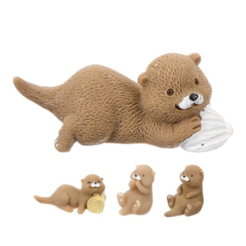 ERINGOGO 4 Stück Otter-Ornamente Zubehör Für Feengärten Bonsai-Dekoration Miniatur-tierstatue Kleine Terrarienfigur Mini-gartenfiguren Mini Tiere Miniatur Otterspielzeug Light Brown Harz von ERINGOGO