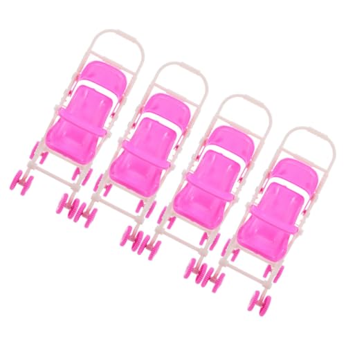 ERINGOGO 4 Stück Puppenwagen Kinderwagen Zum Spielen Mini-Kinderwagen Für Kinder Reisekinderwagen Mit Verdeck Puppenzubehör Kleinkindspielzeug Puppenhaus-dekor Rosa Plastik von ERINGOGO