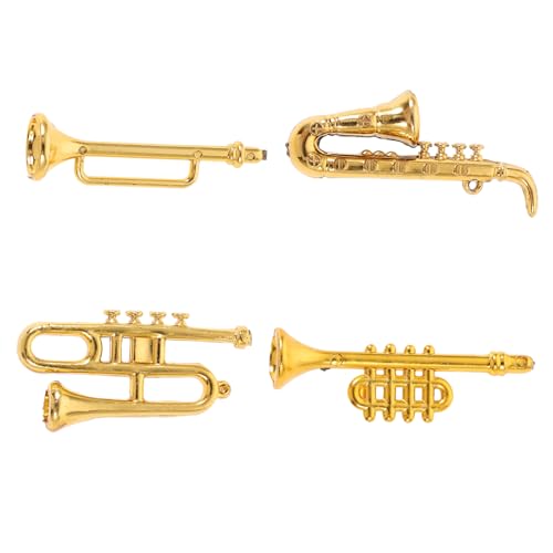 ERINGOGO 4 Stück -trompete Puppenhaus-musikinstrumente Winzige Spielsachen Mini-Gitarre Saxophon Mini Mini- Miniatur-puppenhauszubehör Miniaturen Miniaturzimmer Plastik Golden von ERINGOGO