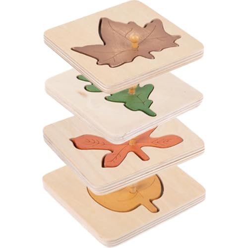 ERINGOGO 4-Teiliges Blatt-Holzpuzzle Hölzernes Blattform-Puzzle Montessori-Spielzeug Montessori-Puzzle Frühes Pädagogisches Lernpuzzle Für Geburtstag Früherziehung Schule von ERINGOGO