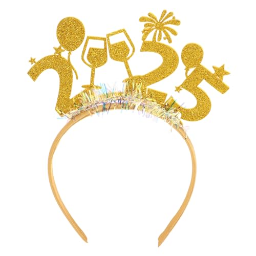 ERINGOGO 5 Stück Partydekoration Stirnband Kopfband Neujahr Kopfschmuck Silvester Party Stirnband Silvester Haarband Silvester Partydekorationen Frohes Neues Jahr Tiara Krone Stoff Golden von ERINGOGO