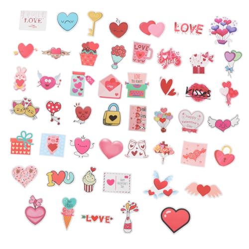 ERINGOGO 50 Stück Dekorative Aufkleber Nagelaufkleber Sammelalbum Valentinsherzen Herzaufkleber Herzaufkleber Valentinsaufkleber Happy Valentines Aufkleber Wasserfeste PVC von ERINGOGO