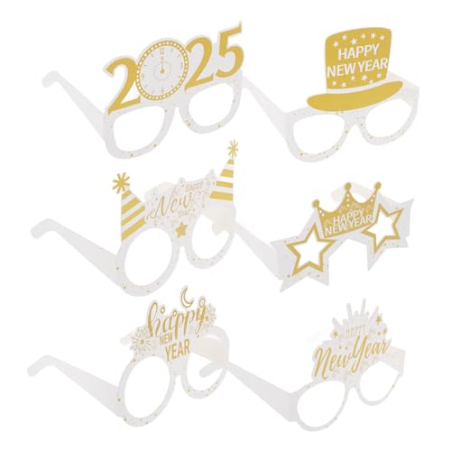 ERINGOGO 6 Stück 2025 3d-partybrille Kostümrequisiten Für Das Neue Jahr Frohes Neues Stirnband Brillengestelle Urlaubsparty-brille Requisiten Für Party-fotoautomaten Papier Weiß von ERINGOGO