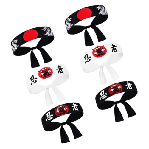 ERINGOGO 6St Ninja-Kapuze karate stirnband Karate Kopfband Ninja-Kostüm für Herren Kopftuch Stirnband Ninja-Stirnband Anime-Stirnband Ramen-Nudel-Stirnband Koch-Bandanas für Damen Polyester von ERINGOGO