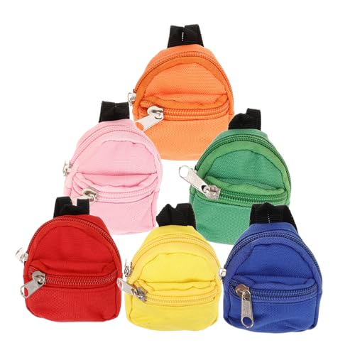 ERINGOGO 6St kleine Schultasche Puppe-Reißverschluss-Rucksack Kleiner Rucksack-Schlüsselanhänger Spielzeug Rucksack Puppen Rucksack Set Mini-Puppentaschenmodelle Puppenrucksack Polyester von ERINGOGO