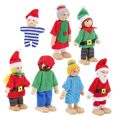 ERINGOGO 7-teiliges Weihnachts-familienpuppen-spielset Aus Holz Für Puppenhäuser Mini-Menschen Kinder So Tun Als Ob Sie Spielzeug Wären von ERINGOGO