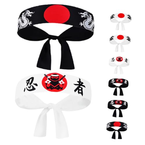 ERINGOGO 8St Ninja-Kapuze -Stirnband Japanisches Kopftuch Kopftuch Japanisches Ninja-Kopftuch ninja stirnband Karate-Kopfbedeckung japanisches Kochkostüm Polyester von ERINGOGO