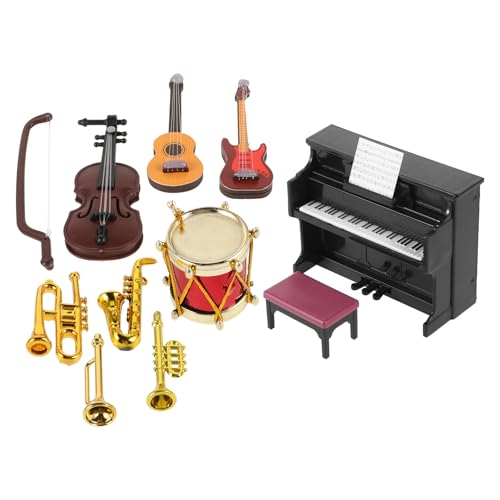 ERINGOGO Dollhouse Miniatur Musikinstrument Set 1:12 Mini Musikinstrument Model Miniatur Greilino Plumo Pompletsaxophon -Gitarre Accessoire Für Dollhouse Mini Music Room von ERINGOGO