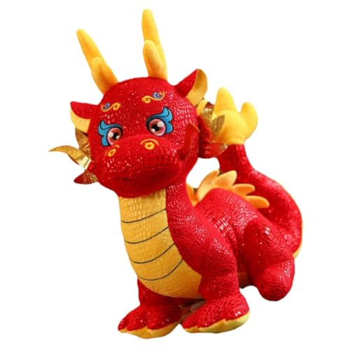 ERINGOGO Drachenpuppe Puppenaugen Neujahrsgeschenk Chinesisches Drachenspielzeug Kuscheltier Drache Drachen-kuscheltiere Chinesisches Neujahrsmaskottchen Rot Plüsch von ERINGOGO