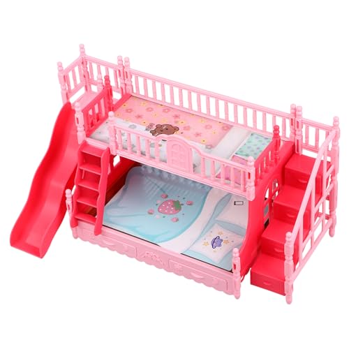 ERINGOGO Etagenbett Für Puppen Puppenhausmöbel Requisiten Puppenhausbett Etagenbett Für Babypuppen Mini-verzierung Mini-möbelmodelle Miniaturdekoration Minibett Rosa Abs von ERINGOGO