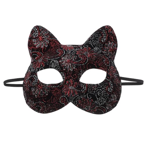 ERINGOGO Halloween-Fuchsmaske Halbgesichtige Katzen-Kitsune-Maske Vintage-Fuchsmaske Für Cosplay Tierfuchsmaske Im Japanischen Stil Für Maskenballparty Rot von ERINGOGO