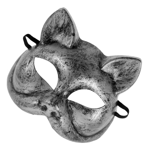 ERINGOGO Halloween-maske Tier-cosplay Katze Tiermasken Für Erwachsene Partyzubehör Maskerademaske Für Partys Tiermasken-requisite Kostümzubehör Zarte Partymaske Silver Plastik von ERINGOGO