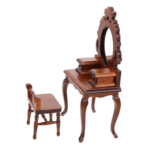 ERINGOGO Holz Puppenhaus Möbel mit Spiegel und Hocker Vintage Ankleide für Schlafzimmer Szenen Stabiles Kleines Holzmöbel für Kreative Spiele ERINGOGO Holz Puppenhaus Möbel mit Spiegel und Hocker Vintage Ankleide für Schlafzimmer Szenen Stabiles Kleines Holzmöbel für Kreative Spiele von ERINGOGO