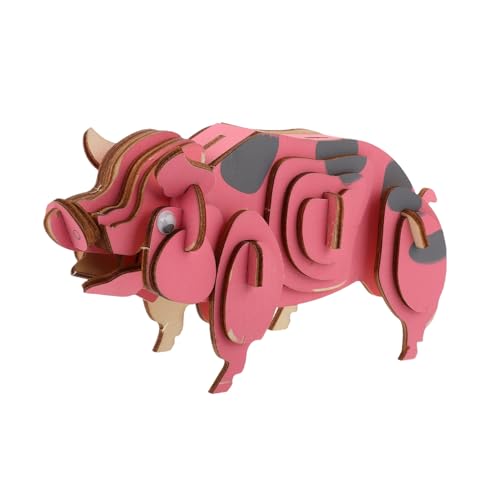 ERINGOGO Holzpuzzle Puzzles Welpen Tierbausätze Schweinemodellpuzzle 3D Holzpuzzle Schweineholzbausätze Für Puzzle Holzmodelle Holzschwein Sammlerstücke Rosa von ERINGOGO