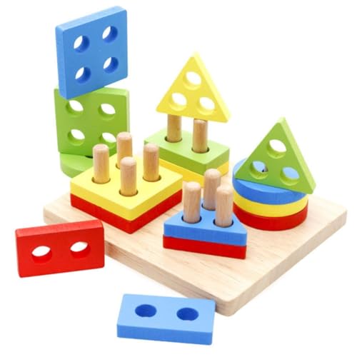 ERINGOGO Holzspielzeug Bausteine Set Für Kleinkinder Geometrische Formen Holzpuzzle Strukturspielzeug Lernspielzeug Für Jahre Farben Zufällig von ERINGOGO