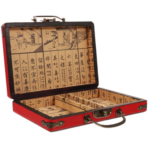 ERINGOGO Kasten Mahjong-Box-Geschenkbox Mahjong-Geschenketui Jongg Mahjong-Tragetasche Geschenkboxen für Present Box präsentbox Mahjong-Halter aus Holz Mahjong-Koffer aus Holz hölzern rot von ERINGOGO