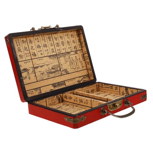 ERINGOGO Kasten Mahjong-Box Mahjong-Halter Schmuck Organizer Brust Mahjong-Fliesen-Hülle Mahjong Aufbewahrungsbox Tragbare Mahjong Box Mahjong-Geschenketui Retro-Mahjong-Fall hölzern rot von ERINGOGO