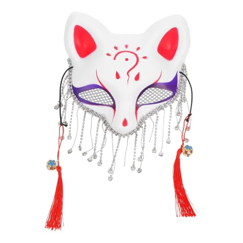 ERINGOGO Kitsune Fuchs Maske Japanischer Fuchs Cosplay Kabuki Maske Tier Strass Gesicht Kettenmaske Für Frauen Kinder Halloween Maskerade Kostüm Requisite Blau von ERINGOGO