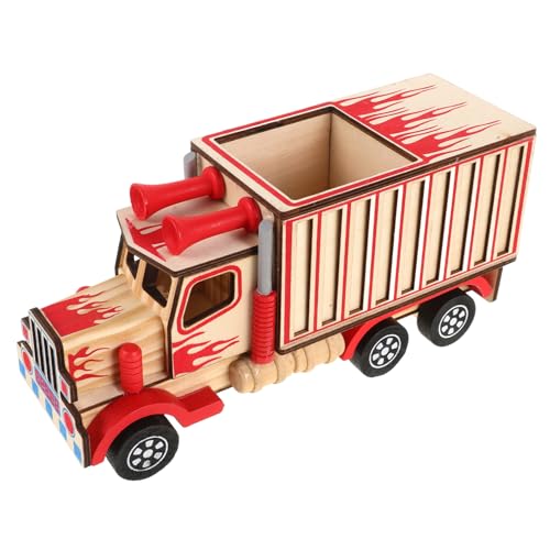 ERINGOGO LKW-Modell LKW-Figur LKW-Handwerk LKW-dekor Autoschmuck Aus Holz LKW-Ornament Aus Holz Miniatur-LKW-Ornament Kleiner Lastwagen Spielzeuglastwagen Ruck-Spielzeug Hölzern von ERINGOGO