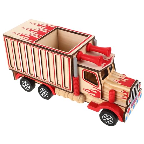 ERINGOGO LKW-Modell Stifthalter LKW Heim-LKW -Truck Statuen-LKW Kleiner LKW-LKW holzspielzeug spielzeugautos Tischdekoration LKW Auto Autoschmuck aus Holz LKW-Figur hölzern von ERINGOGO