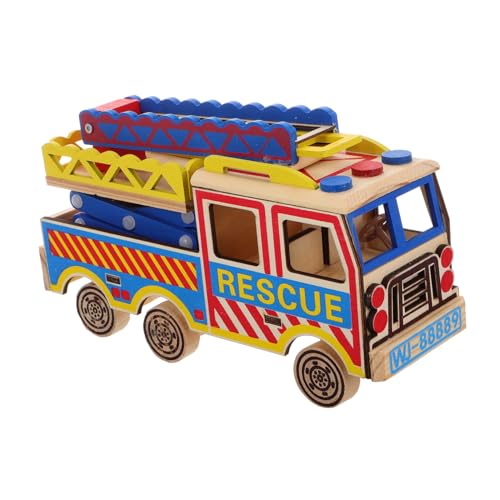 ERINGOGO Leiterwagen Aus Holz Spielzeugautos Für Kinder Auto Spielzeug LKW-Spielzeug Lebensechtes Feuerwehrauto Lernspielzeug Feuerwehrauto Modell Feuerwehrauto Technisches Spielzeug Lkws von ERINGOGO