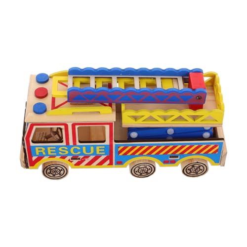 ERINGOGO Leiterwagen Aus Holz Spielzeugkinder Feuerwehrauto Figur Lkws Auto Spielzeug Spielzeugautos Für Kinder Spielzeugfahrzeug Für Kinder Auto Zurückziehen Kinderautos Spielzeug von ERINGOGO