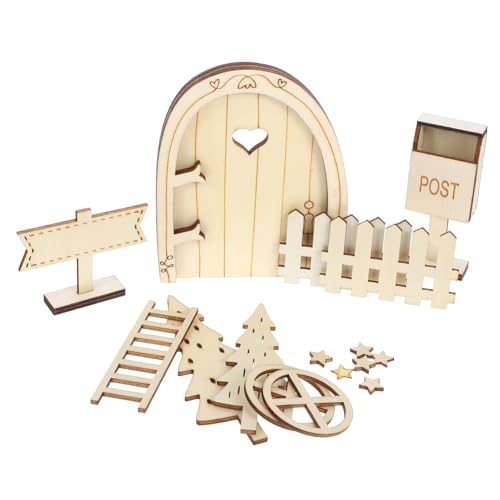 ERINGOGO Mikrolandschafts-Elfentür DIY Graffiti-Feentüren Mini-Elfentür Miniaturfenster DIY Bastelset für Puppenhaus DIY-Miniaturmodell-Set Puppenhaustür Zahnfee Tür Feentür-Kit Holz Beige von ERINGOGO