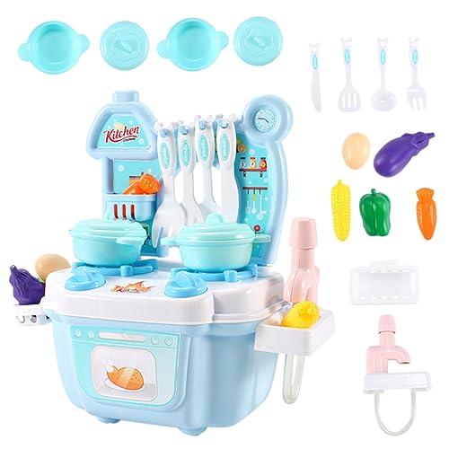 ERINGOGO Mini Küchen Set Für Niedliche Kochbank Und Zubehör Küchenspielset Aus Kunststoff Blau Rollenspielspielzeug Für Jungen Und Mädchen von ERINGOGO