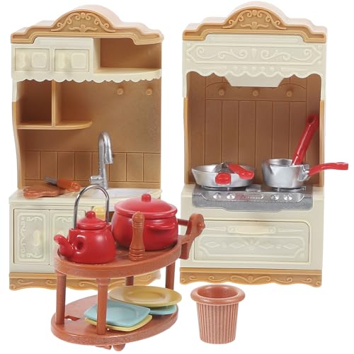 ERINGOGO Mini- -Küchenmöbel-Set Spielzeug Mit Kochgeschirr Töpfen Pfannen-Set Und Servierwagen Miniatur-Puppenhaus-Küchen-Spielset Für Jungen Mädchen Und Kleinkinder Ab 3 Jahren von ERINGOGO