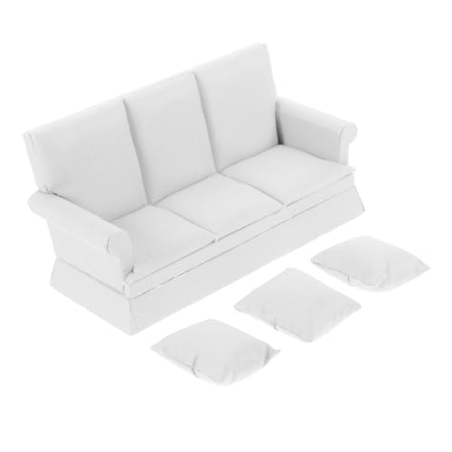 ERINGOGO Miniatur Sofa Für Puppenhaus Sitzer Couch Mit Kissen Weiße Möbel Für Dekoration Puppenstubenmöbel Perfekte Ergänzung Für Ihr Puppenhaus Deko von ERINGOGO