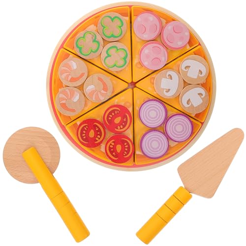 ERINGOGO Montessori-Pizzaspielzeug Aus Holz Für Kinder Kleinkinder Zum Spielen Von Essen Pizza-Schneidset Realistisches Rollenspiel Essensspielzeug Für Kinder Schneidespiel Küchenzubehör von ERINGOGO